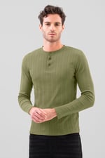 Button Detail Half Placket Long Sleeve T-shirt