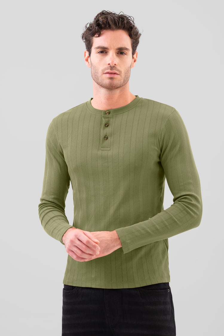 Button Detail Half Placket Long Sleeve T-shirt