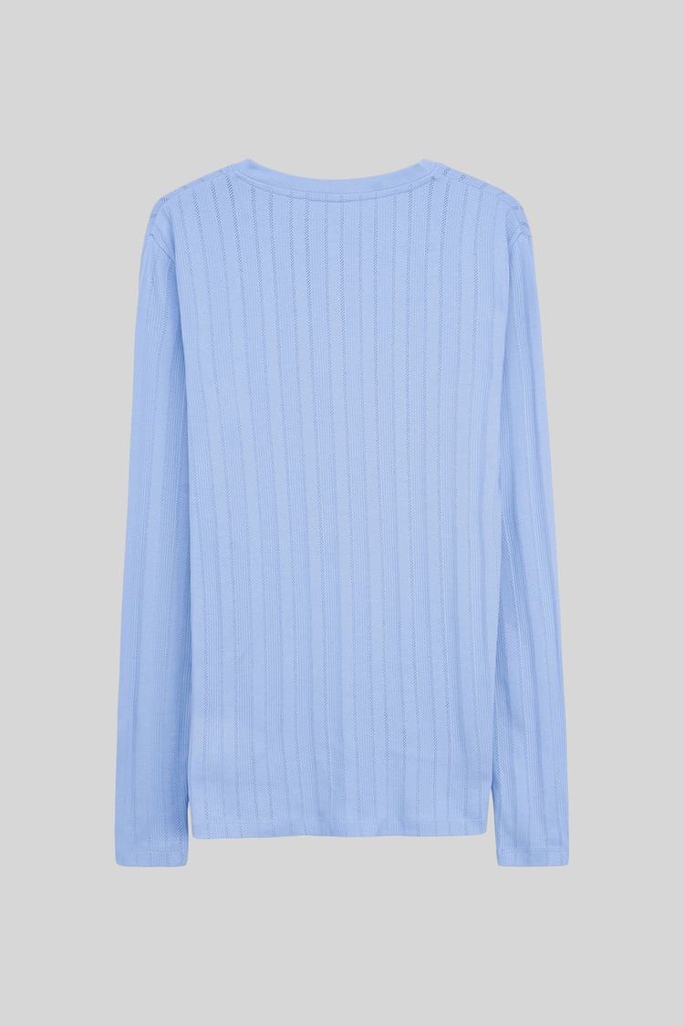 Button Detail Half Placket Long Sleeve T-shirt