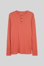 Button Detail Half Placket Long Sleeve T-shirt