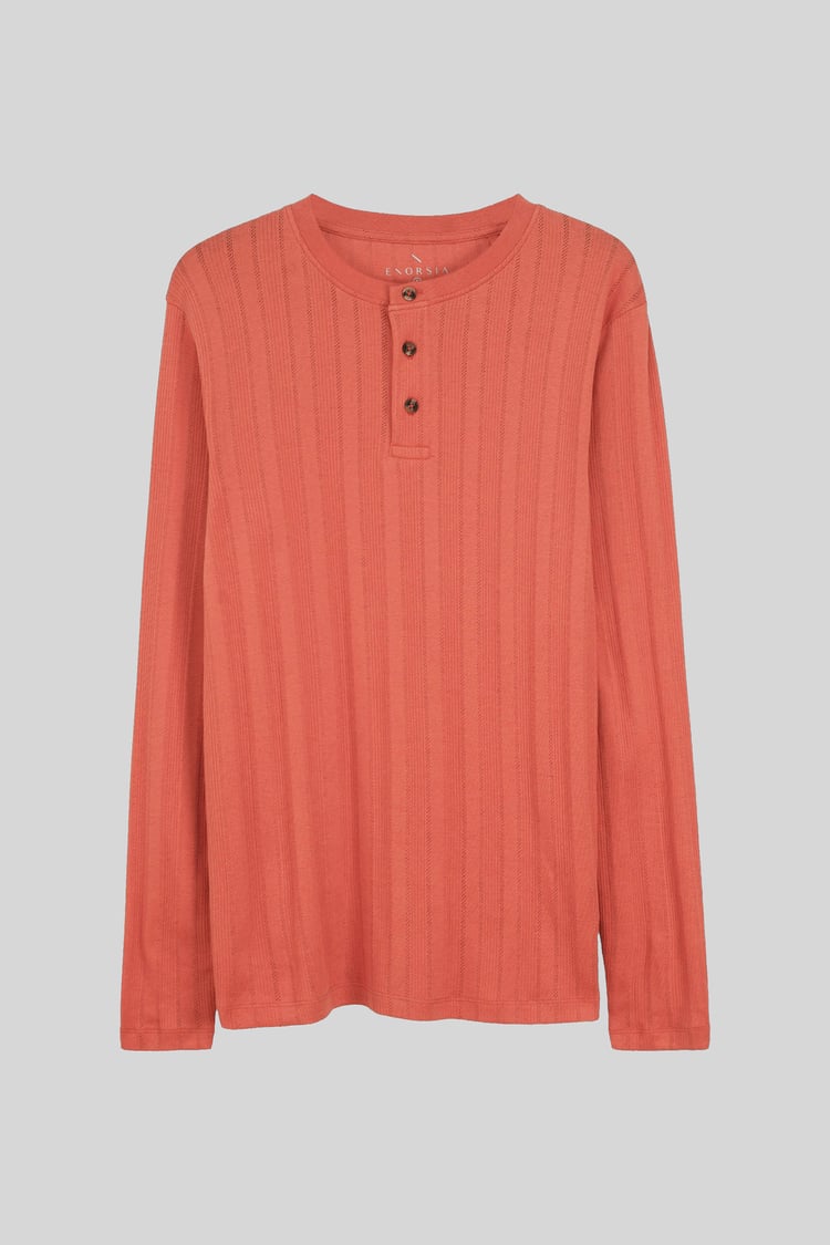 Button Detail Half Placket Long Sleeve T-shirt