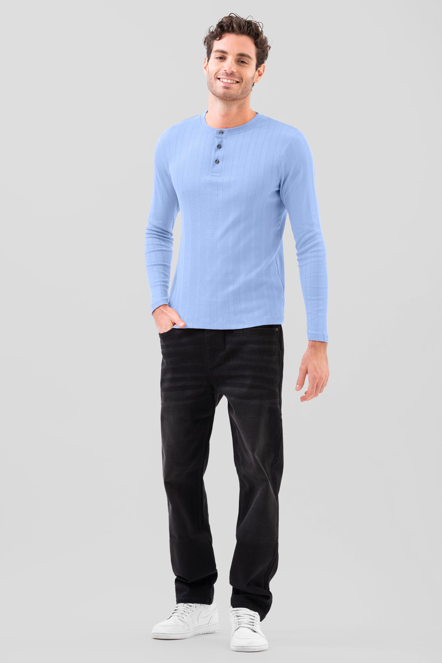 Button Detail Half Placket Long Sleeve T-shirt