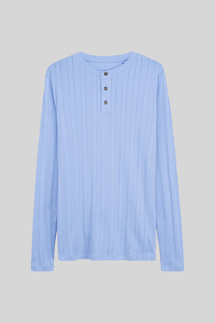 Button Detail Half Placket Long Sleeve T-shirt
