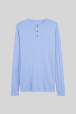 Button Detail Half Placket Long Sleeve T-shirt
