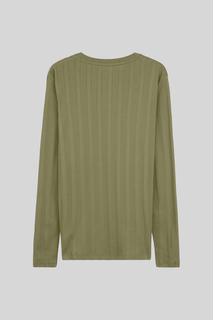 Button Detail Half Placket Long Sleeve T-shirt