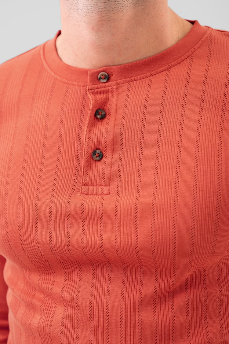 Button Detail Half Placket Long Sleeve T-shirt