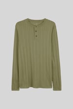 Button Detail Half Placket Long Sleeve T-shirt