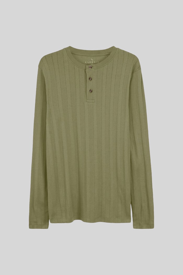 Button Detail Half Placket Long Sleeve T-shirt