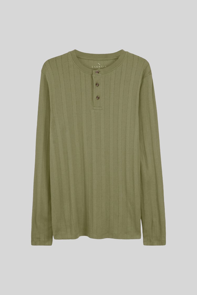 Button Detail Half Placket Long Sleeve T-shirt