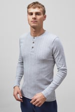Button Detail Half Placket Long Sleeve T-shirt