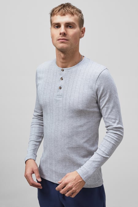 Blue Button Detail Half Placket Long Sleeve T-shirt