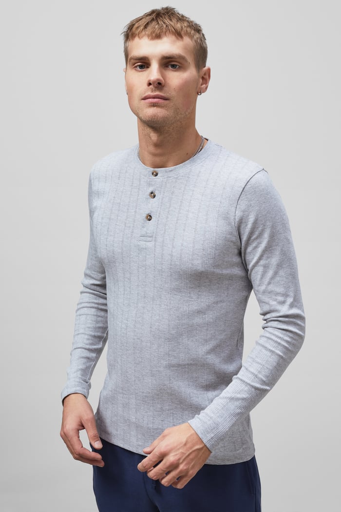 Button Detail Half Placket Long Sleeve T-shirt