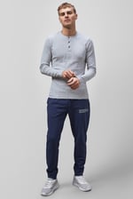 Button Detail Half Placket Long Sleeve T-shirt