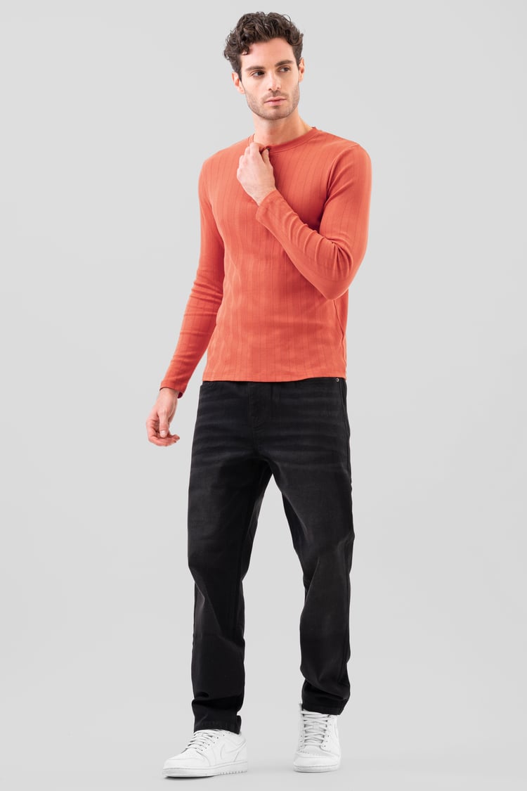Button Detail Half Placket Long Sleeve T-shirt