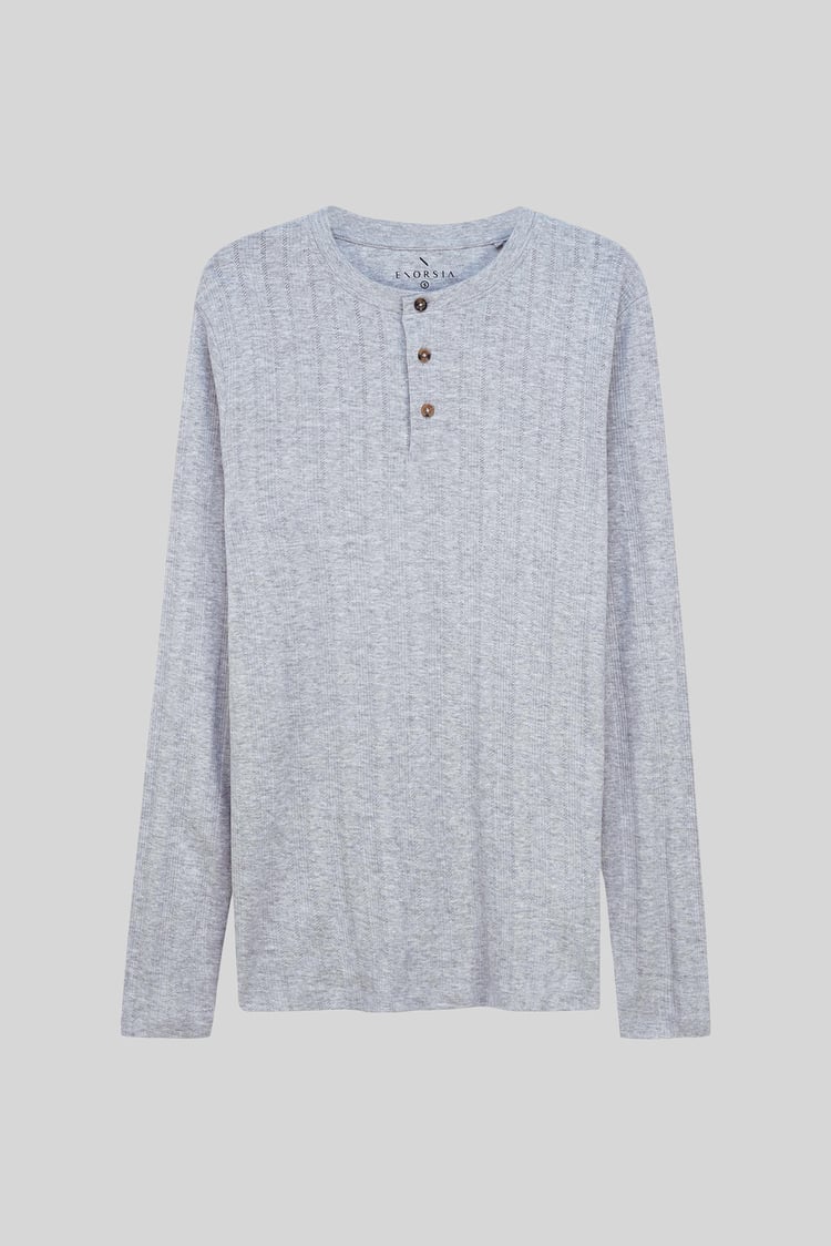Button Detail Half Placket Long Sleeve T-shirt