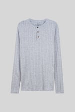 Button Detail Half Placket Long Sleeve T-shirt