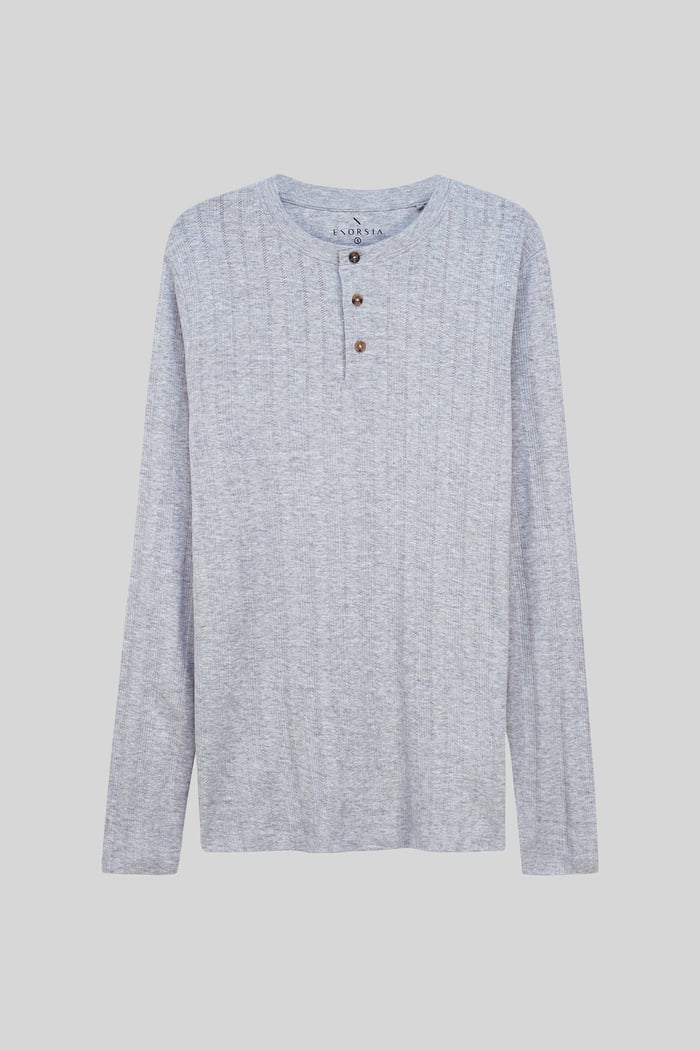 Button Detail Half Placket Long Sleeve T-shirt