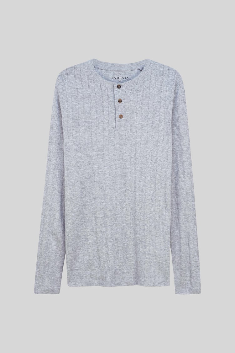 Button Detail Half Placket Long Sleeve T-shirt