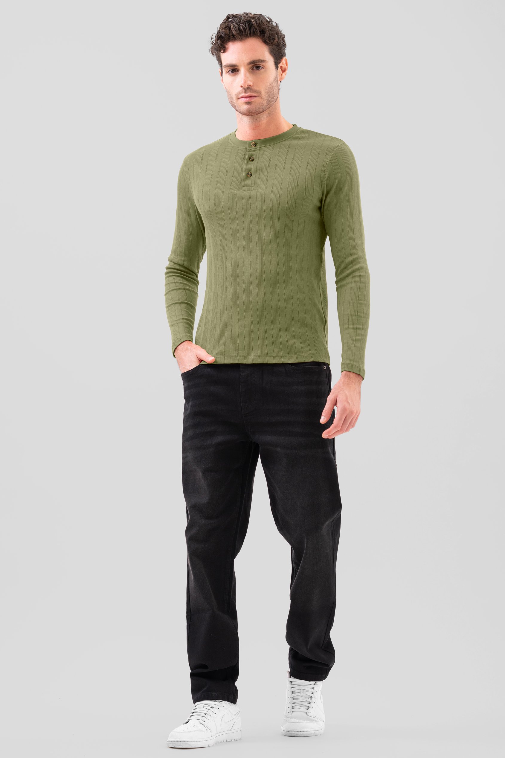 Button Detail Half Placket Long Sleeve T-shirt