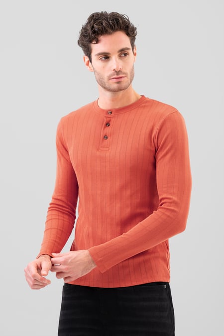 Blue Button Detail Half Placket Long Sleeve T-shirt