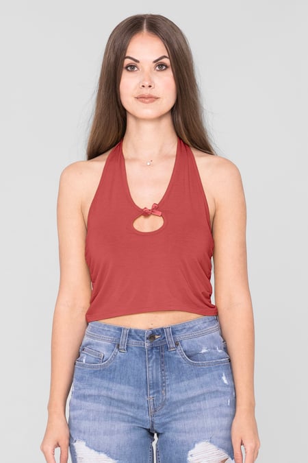 Red Halter Neck Crop Tank Top
