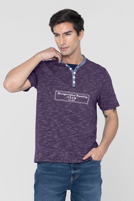 Blue Half Placket Y/D T-Shirt