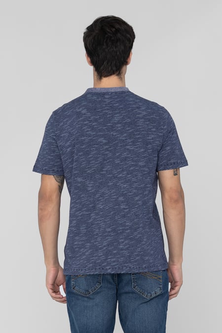 Blue Half Placket Y/D T-Shirt