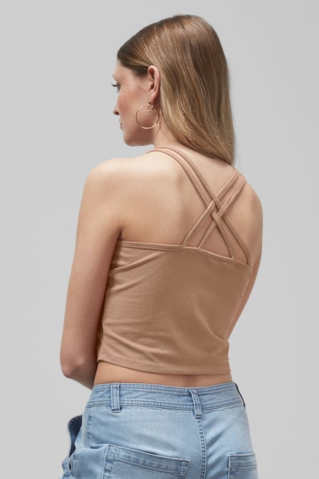 Brown Cross Back Crop Cami
