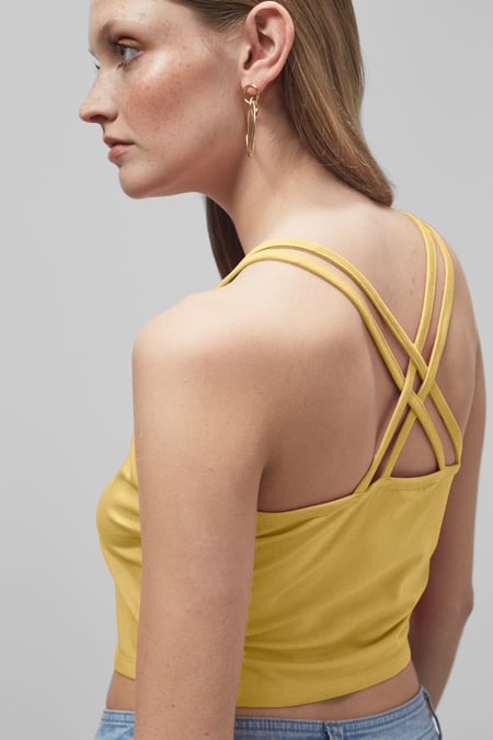 Yellow Cross Back Crop Cami