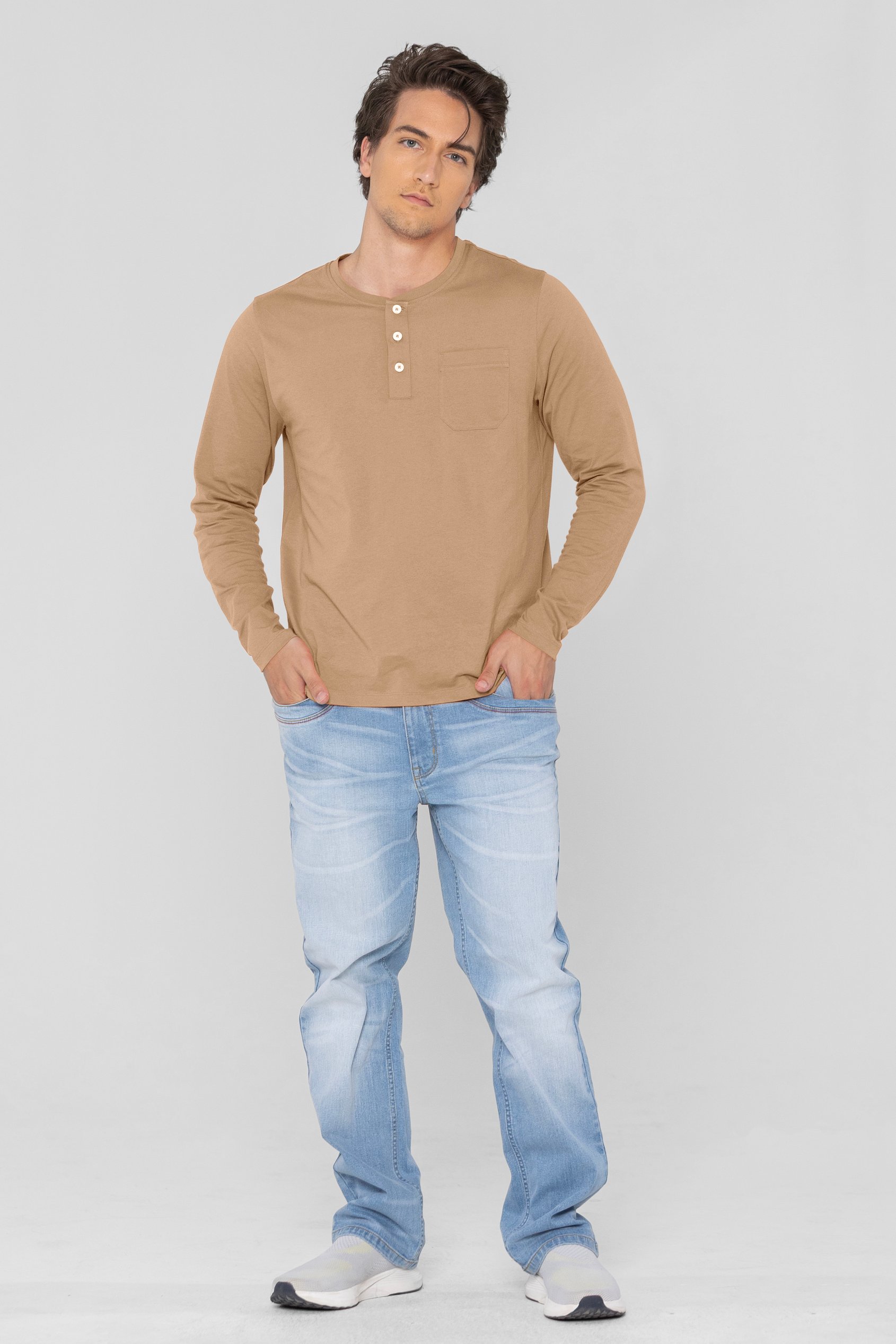 Half Placket Long Sleeve T-Shirt