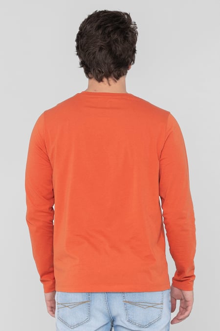 Orange Half Placket Long Sleeve T-Shirt