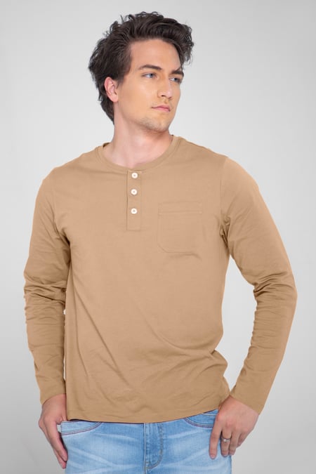 Orange Half Placket Long Sleeve T-Shirt