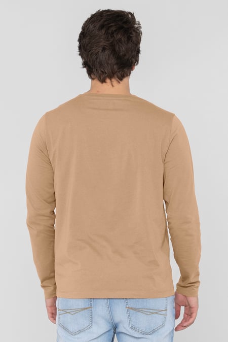 Cream Half Placket Long Sleeve T-Shirt