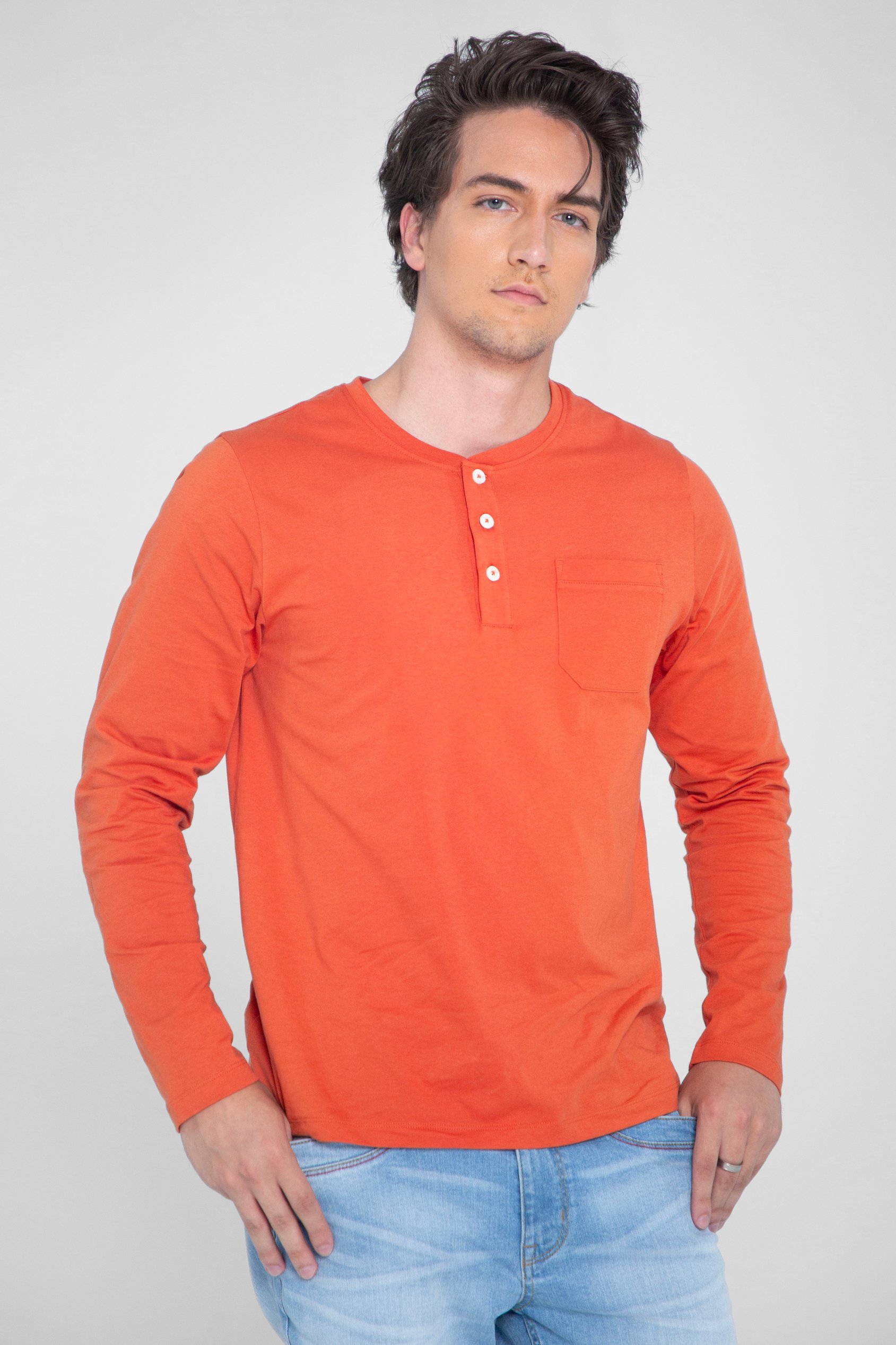 Half Placket Long Sleeve T-Shirt