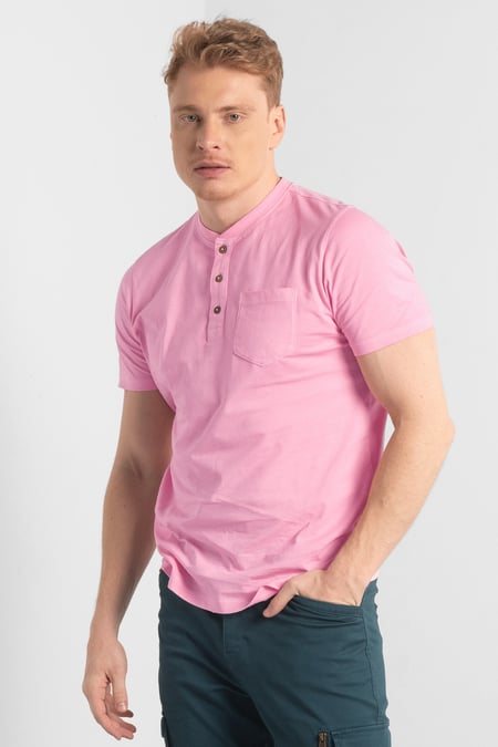 Yellow Short Sleeve Henley Washed Tee