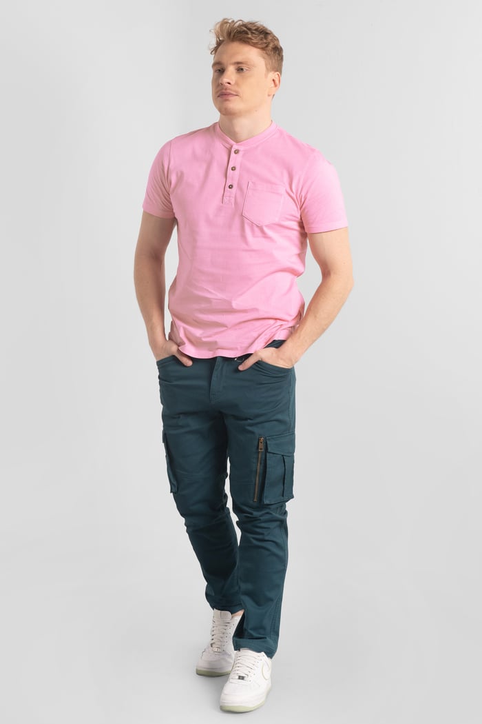 Short Sleeve Henley Washed Tee