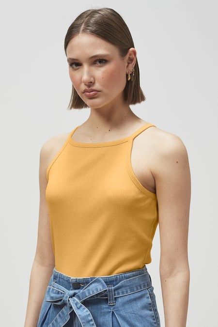 Yellow Square Neck Ribbed Cami