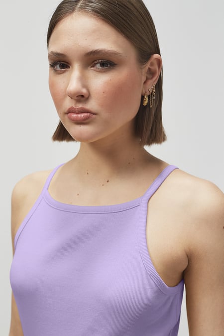Purple Square Neck Ribbed Cami