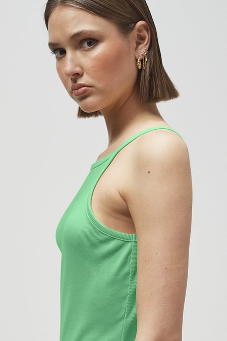 Green Square Neck Ribbed Cami