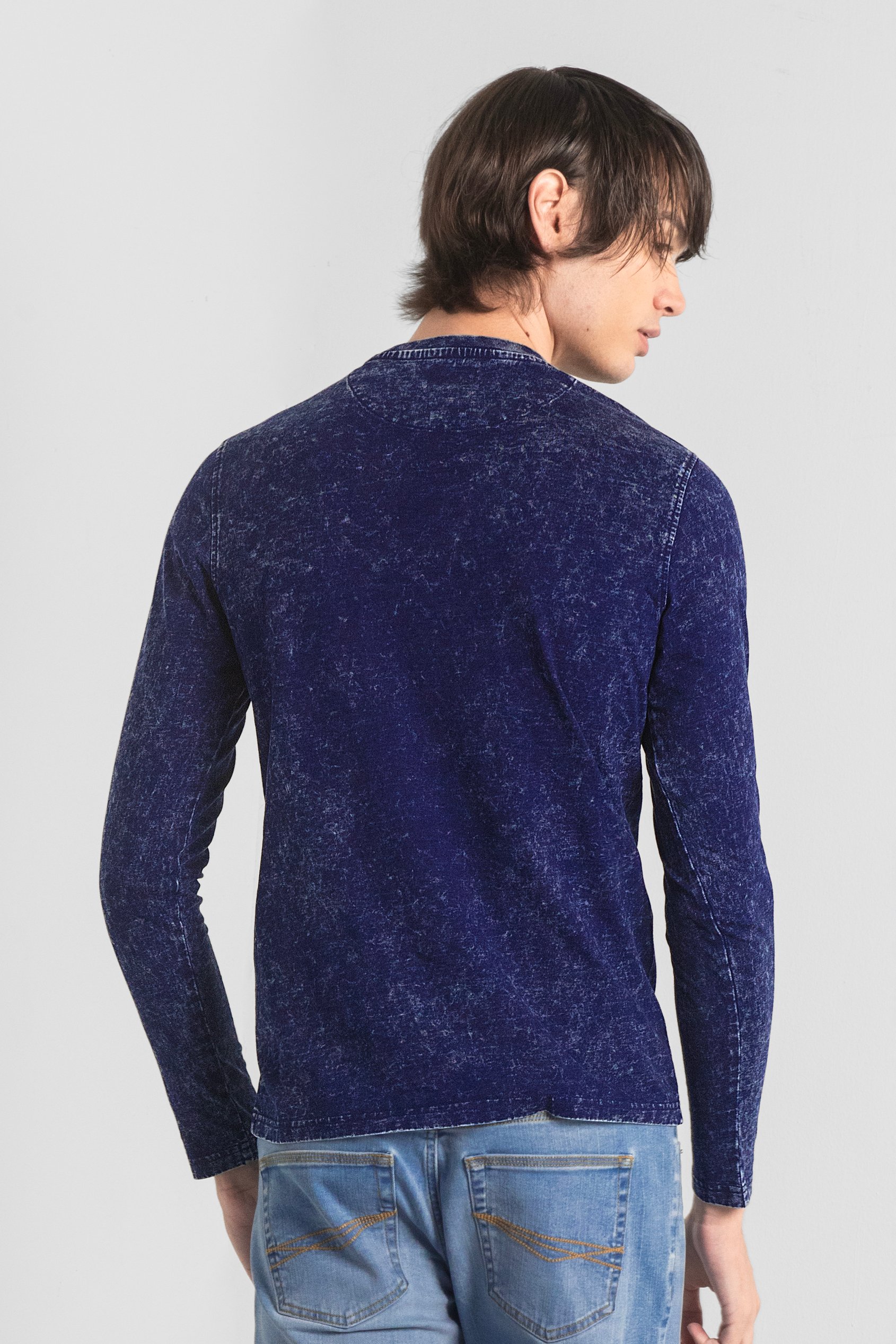 Mens Long Sleeve Indigo Washed T-Shirt