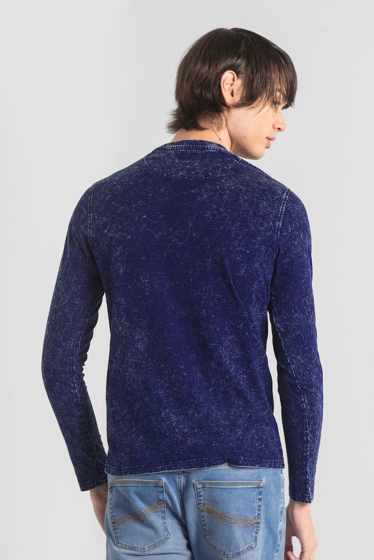 Mens Long Sleeve Indigo Washed T-Shirt