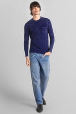 Mens Long Sleeve Indigo Washed T-Shirt