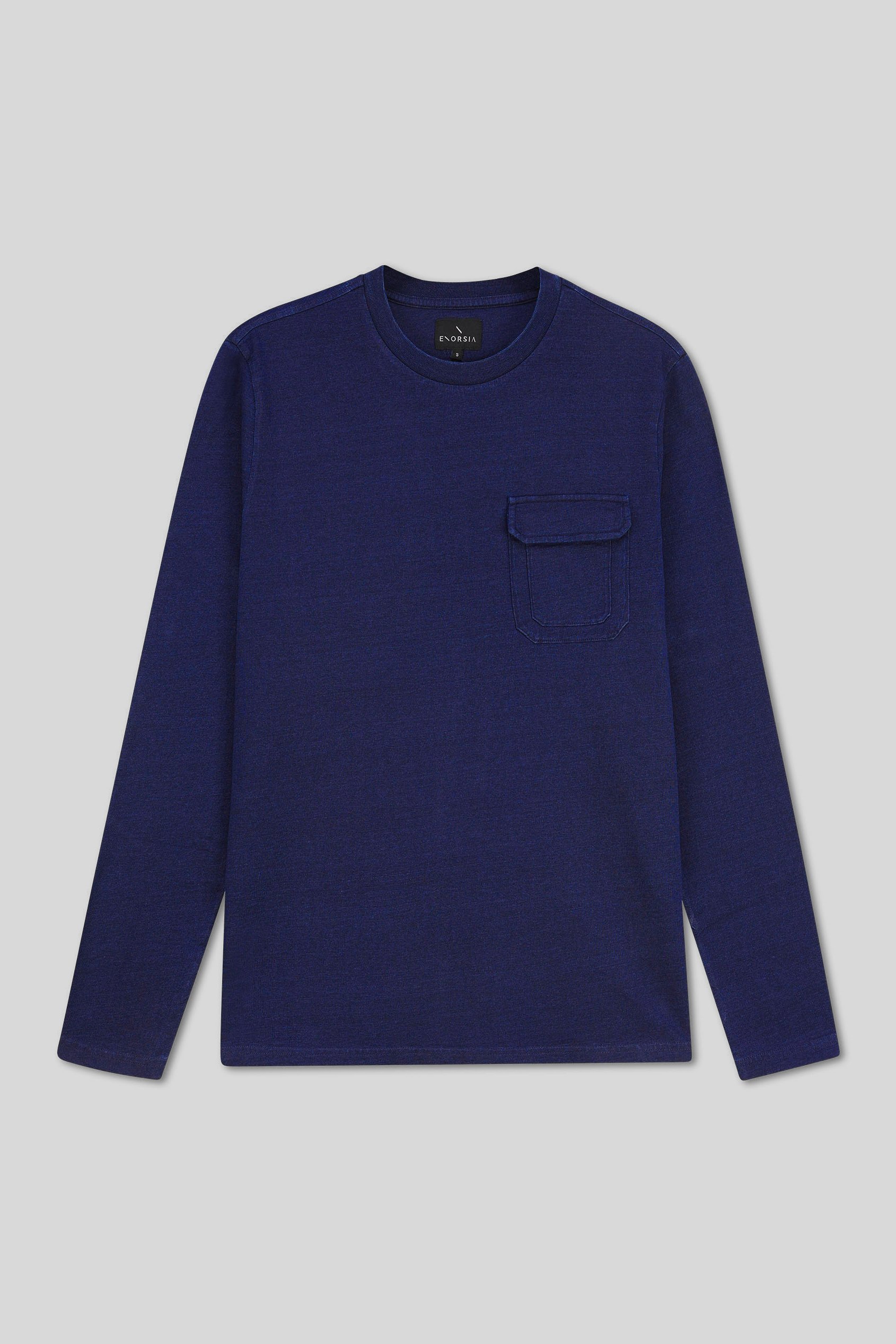 Mens Long Sleeve Indigo Washed T-Shirt