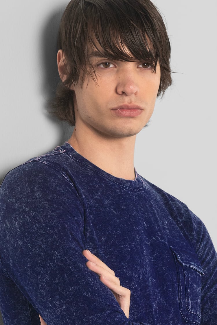 Mens Long Sleeve Indigo Washed T-Shirt