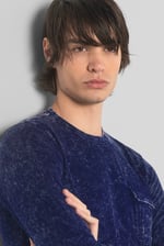 Mens Long Sleeve Indigo Washed T-Shirt