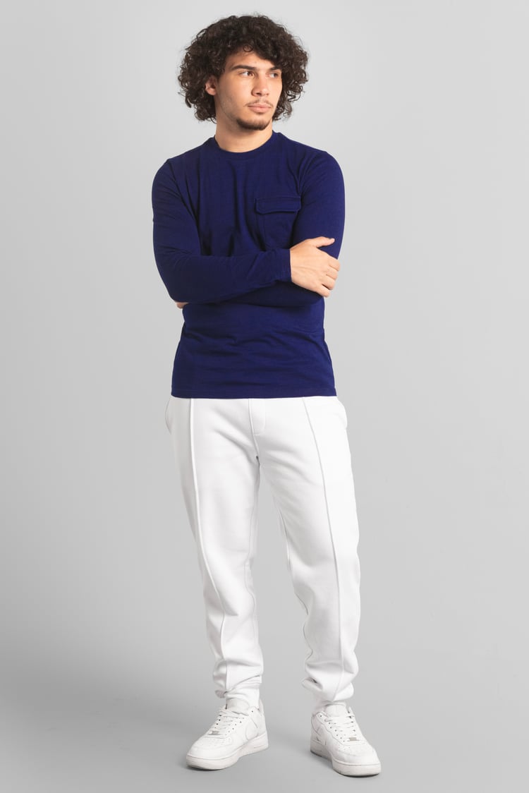 Mens Long Sleeve Indigo Washed T-Shirt