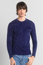 Mens Long Sleeve Indigo Washed T-Shirt