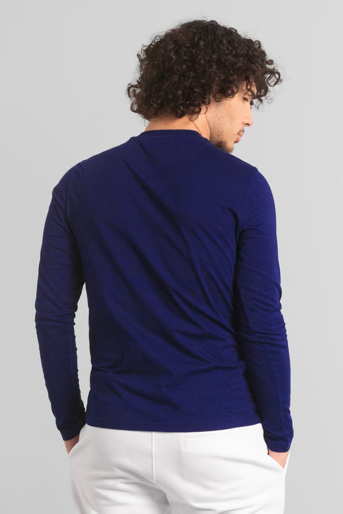 Mens Long Sleeve Indigo Washed T-Shirt