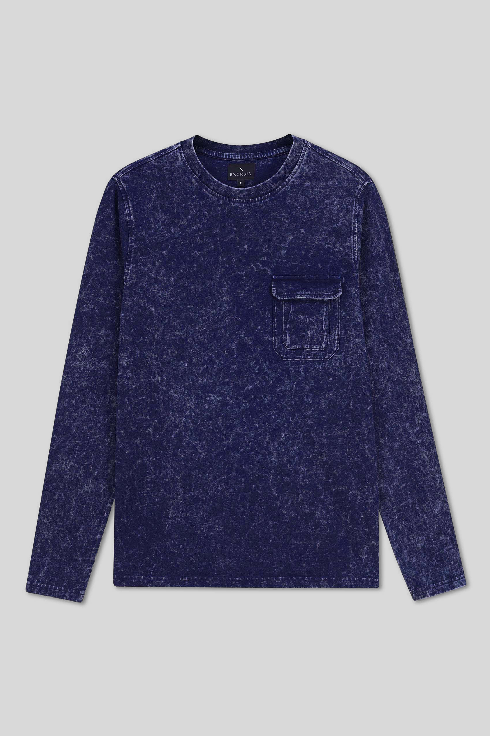 Mens Long Sleeve Indigo Washed T-Shirt
