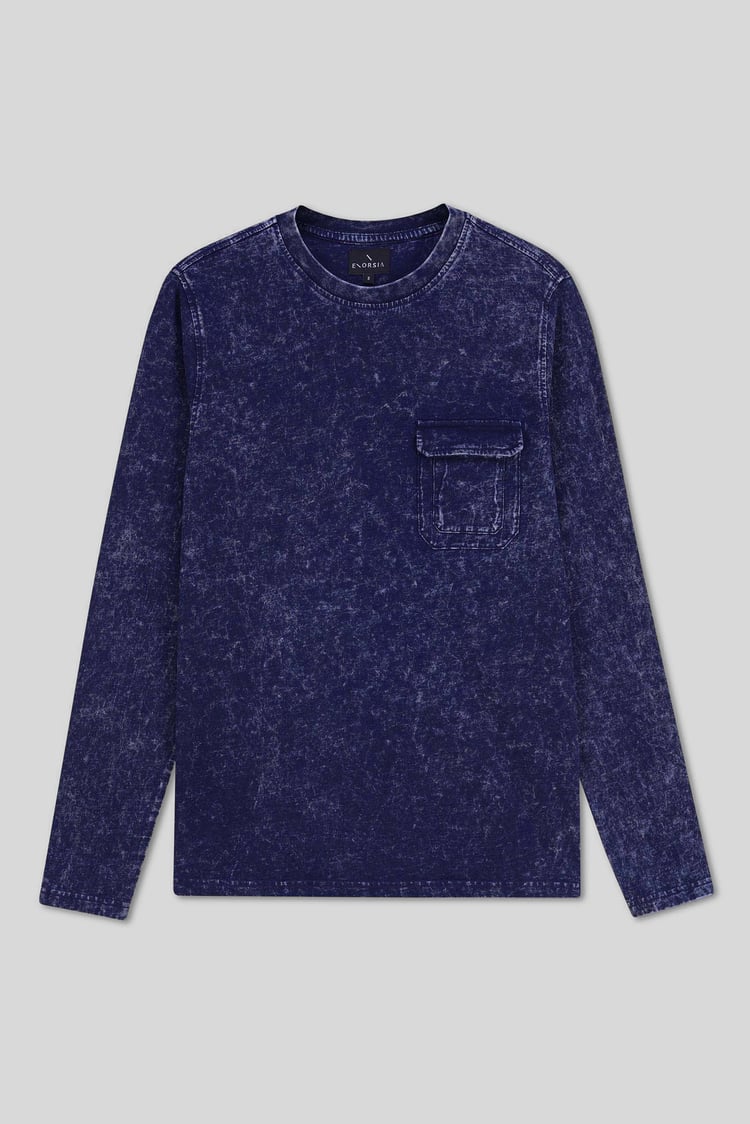 Mens Long Sleeve Indigo Washed T-Shirt